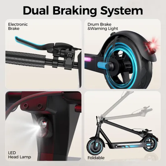 V10 Smart Electric Scooter for Adults Teens, Black Red 10Inch Tyres 20KM/H Speed 250W App Control, Foldable, Dual Braking LCD Display LED