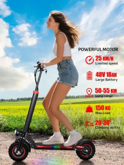 Electric Scooters Adult,50-55km Range,11'' Offroad All Terrain Foldable Pure E Scooter 48V 18Ah Battery, Dual Braking System & Shock Absorption Fast Electric ScooterTeens Gift,Max Load 150kg