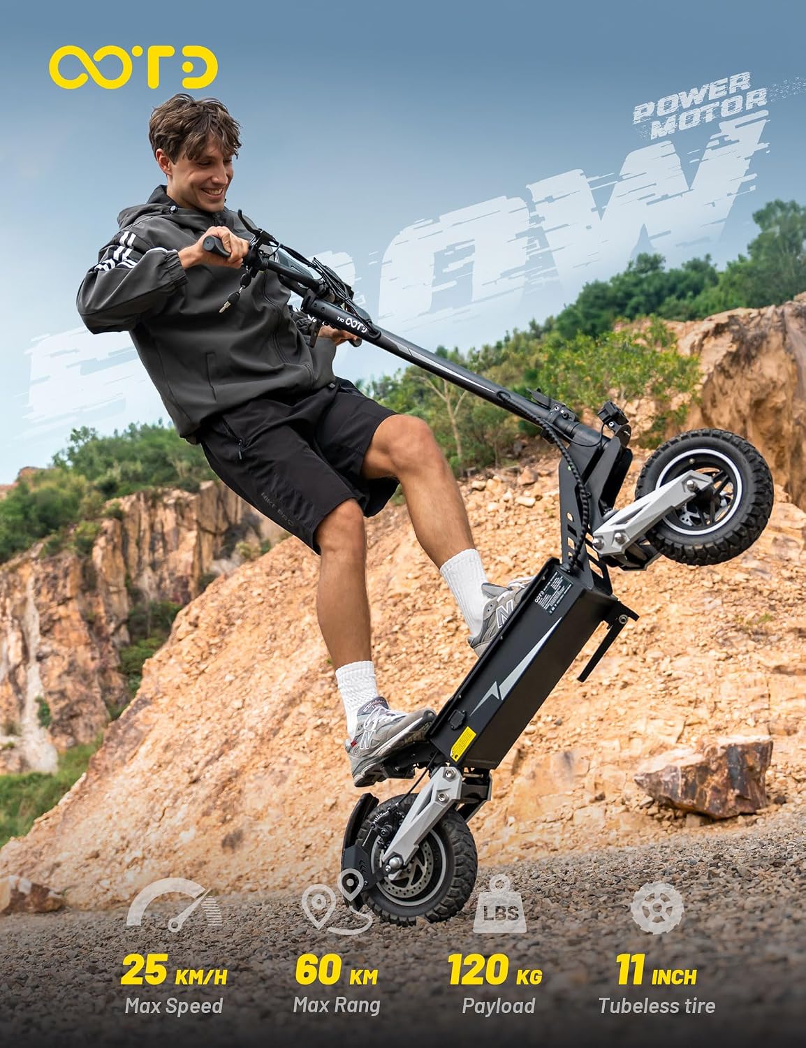 OOTD T10 Electric Scooter, 11" E Scooter Adult 48V 18AH Battery Range 60km