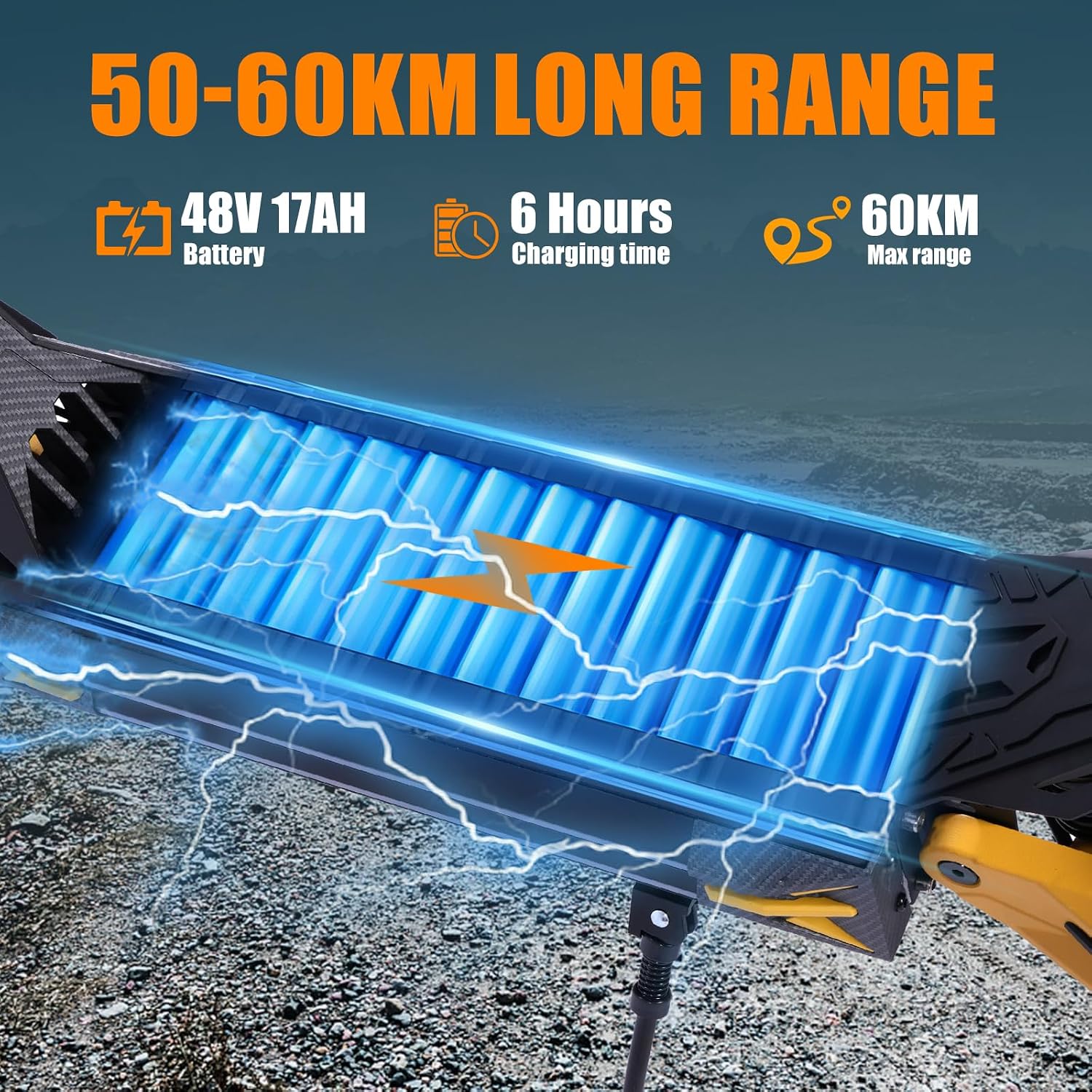 Electric Scooter for Adults, Foldable E Scooter with 48V 17Ah /60V 23Ah Battery, 50-70 km Range, 10"/12" Off-Road Tires, 150KG Load Capacity, with USB Charging and NFC Unlock Single-drive