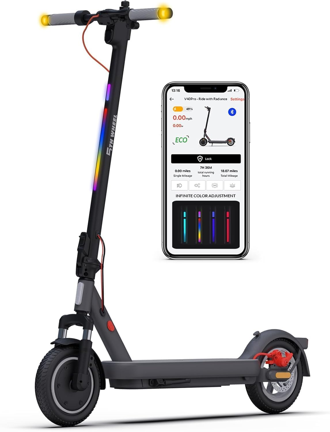 V40 PRO Adult Electric Scooter,10" Solid Tires,800W Peak Motor,20Mph Top Speed,24.9Miles Foldable Electric Scooter with Dual Suspension&Brakes,App Control,Ambient Light,UL2272 Certified