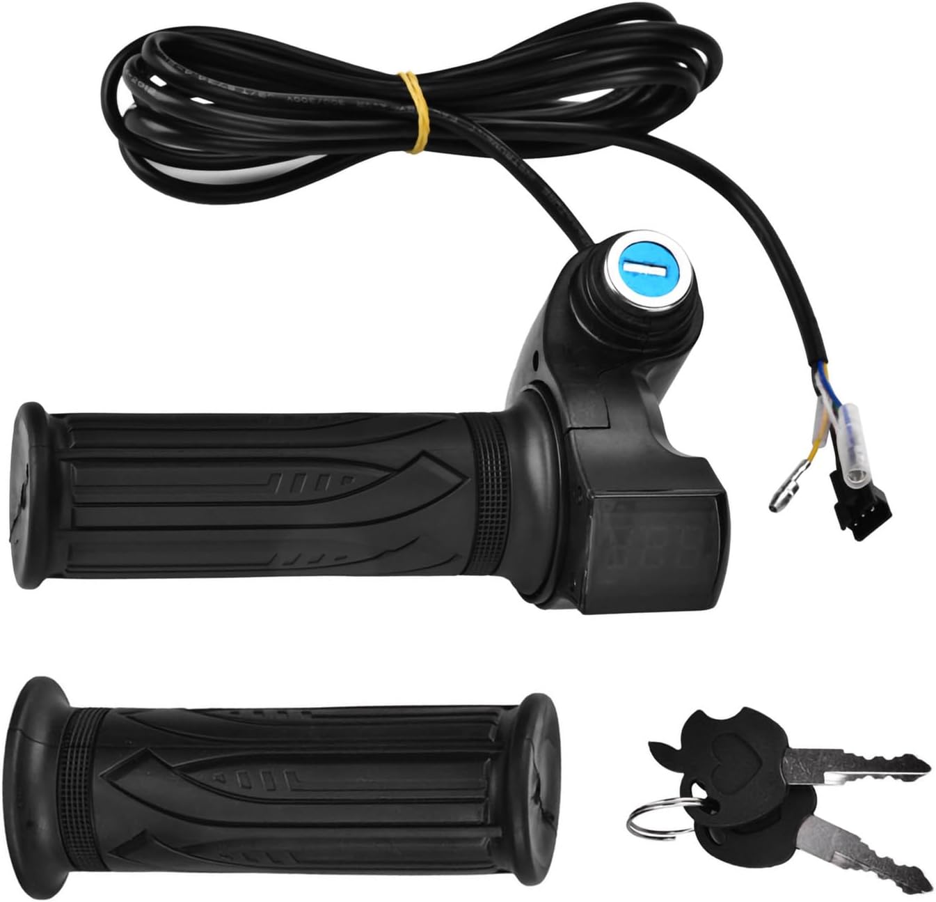 1Pair E-Bike Throttle Grip, 12v-84v Universal Electric Bicycle Scooter Handlebar Grip Twist Throttle with LCD Battery Voltage Display Key Knock for Motorbike Motorcycle E-Bike