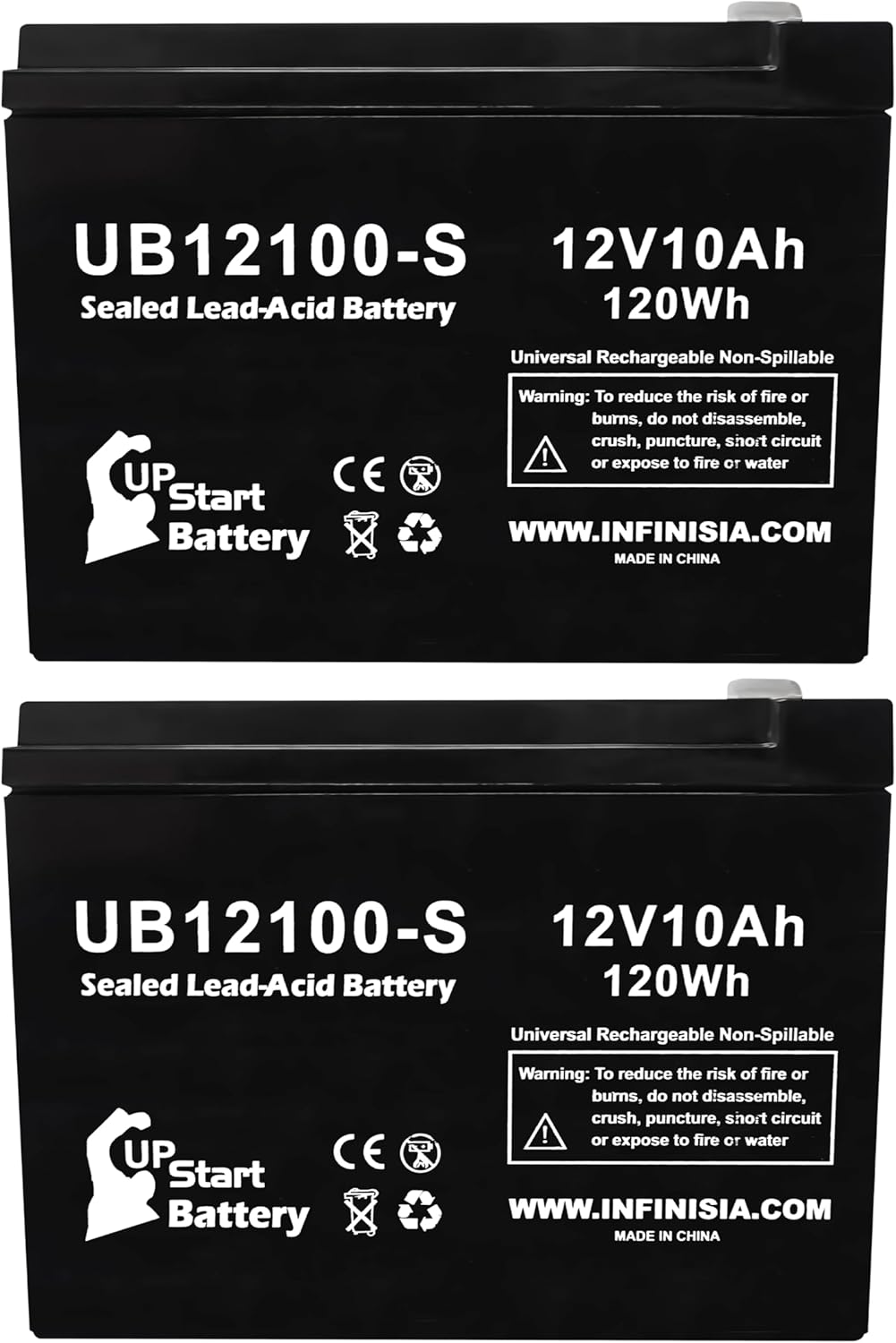 2 Pack 12V 10Ah Replacement for S500 Battery - 24V 10AH UB12100-S Scooter Battery for Stealth 1000, ST1000, S350, S400, S600, S180 SLA Sealed Lead Acid AGM