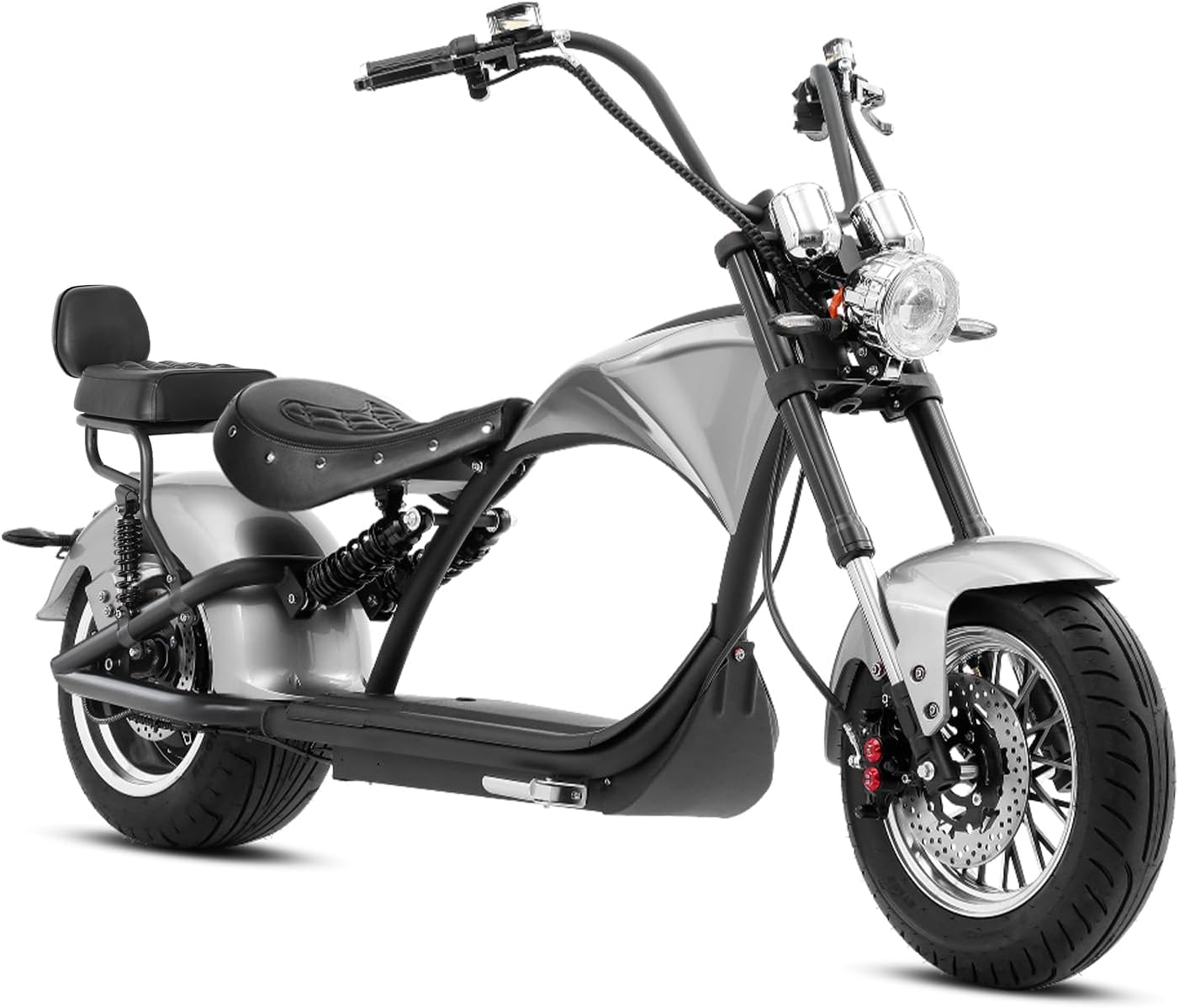 M1P [2025 Upgraded] 37Mph 2000W Electric Motorcycle for Adults DOT Approved, 40Miles 60V 30ah Lithium Battery, 12in Vacuum Tires Full Suspension for Urban Commuting, Electric Moped Silver Rear Seat