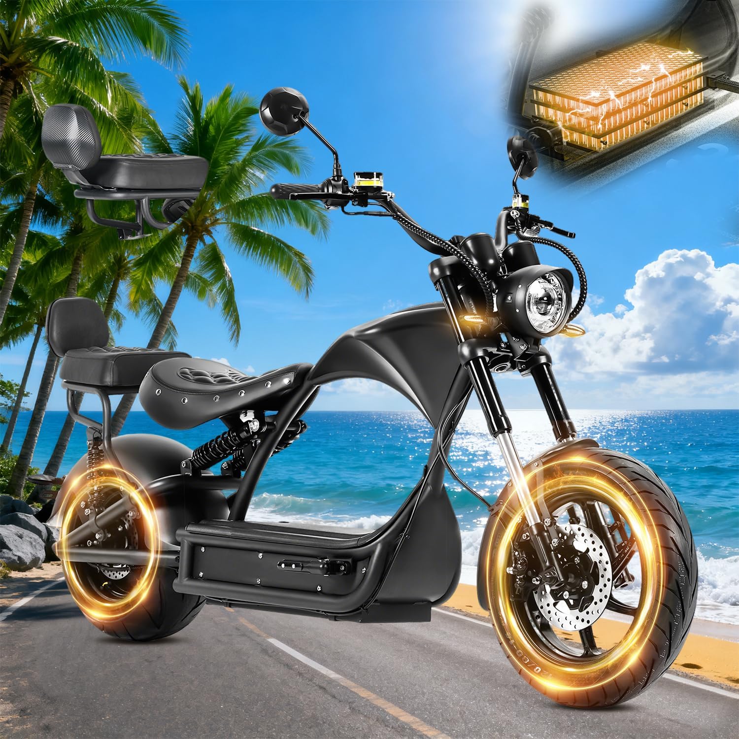 (2025 Upgraded) M1P Pro 4000W Electric Motorcycle for Adults 50MPH 60V 42Ah 55 Miles Long Range 2 Persons Adult Motorcycle Dual Battery Hydraulic Brakes Street Legal Electric Motorcycle Black M1p Pro With Rear Seat