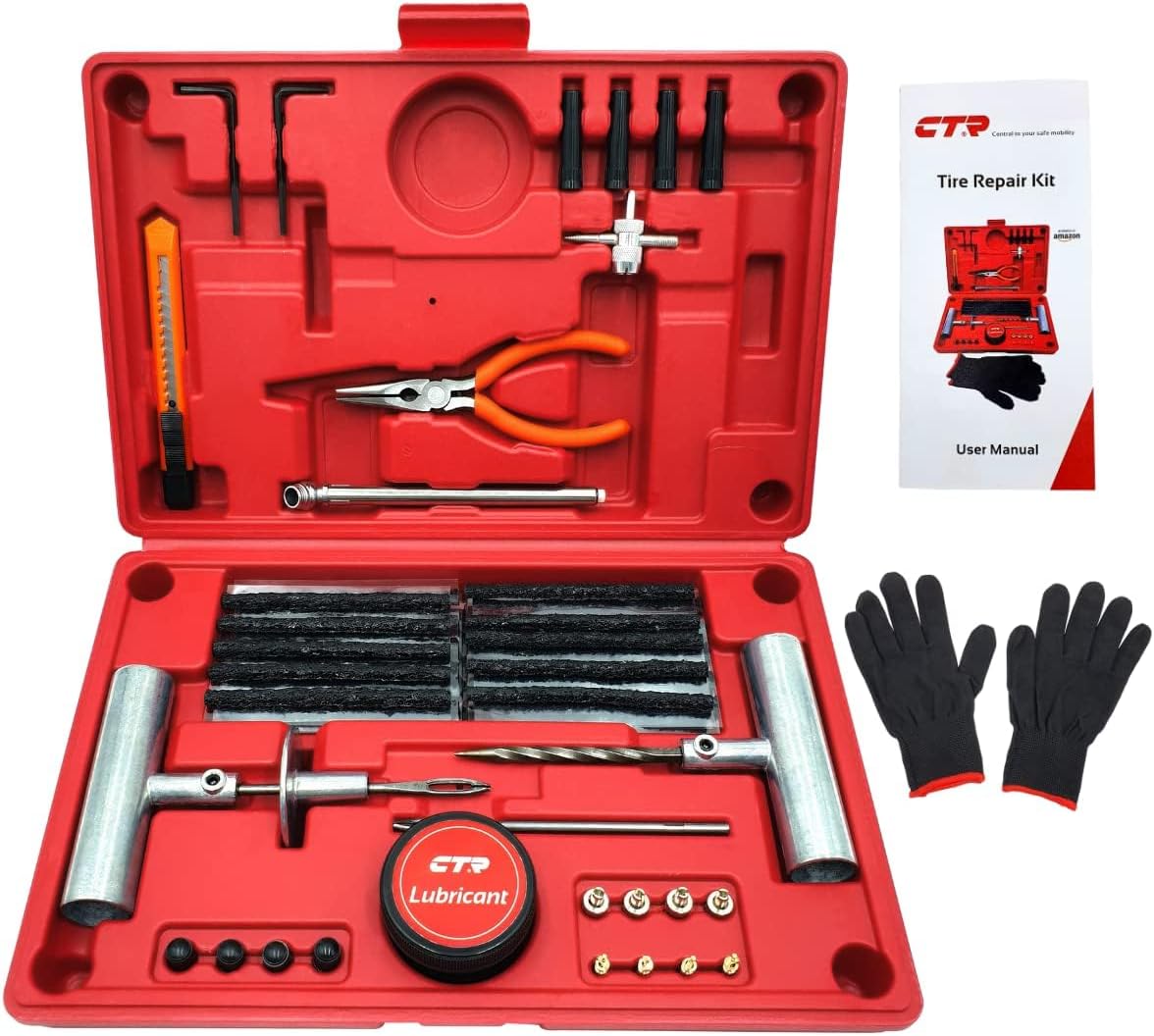Heavy Duty Tire Plug Kit - 68pcs All-in-One Universal Tire Repair Kit with Plugs, Professional Tools for Tubeless Tyre Flats for Cars, Truck, RV, SUV, ATV, Motorcycle, Tractor, Trailer - GE0001