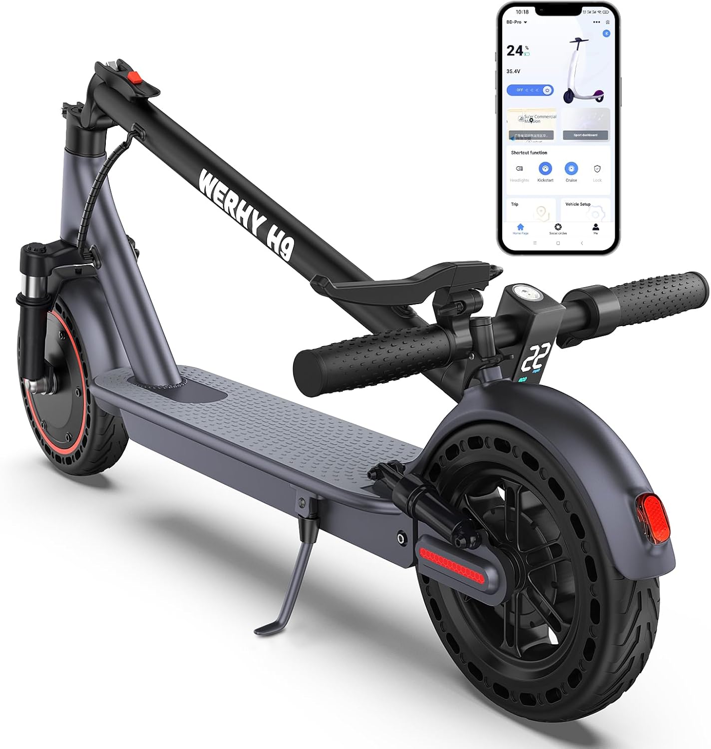 8.5''/10'' Electric Scooter, 350W/500W Motor, Top Speed 19/22 mph, Max 28/23/16Miles Ranges, Foldable E Scooter for Adults 10''-500W-22mph-Dual Suspension