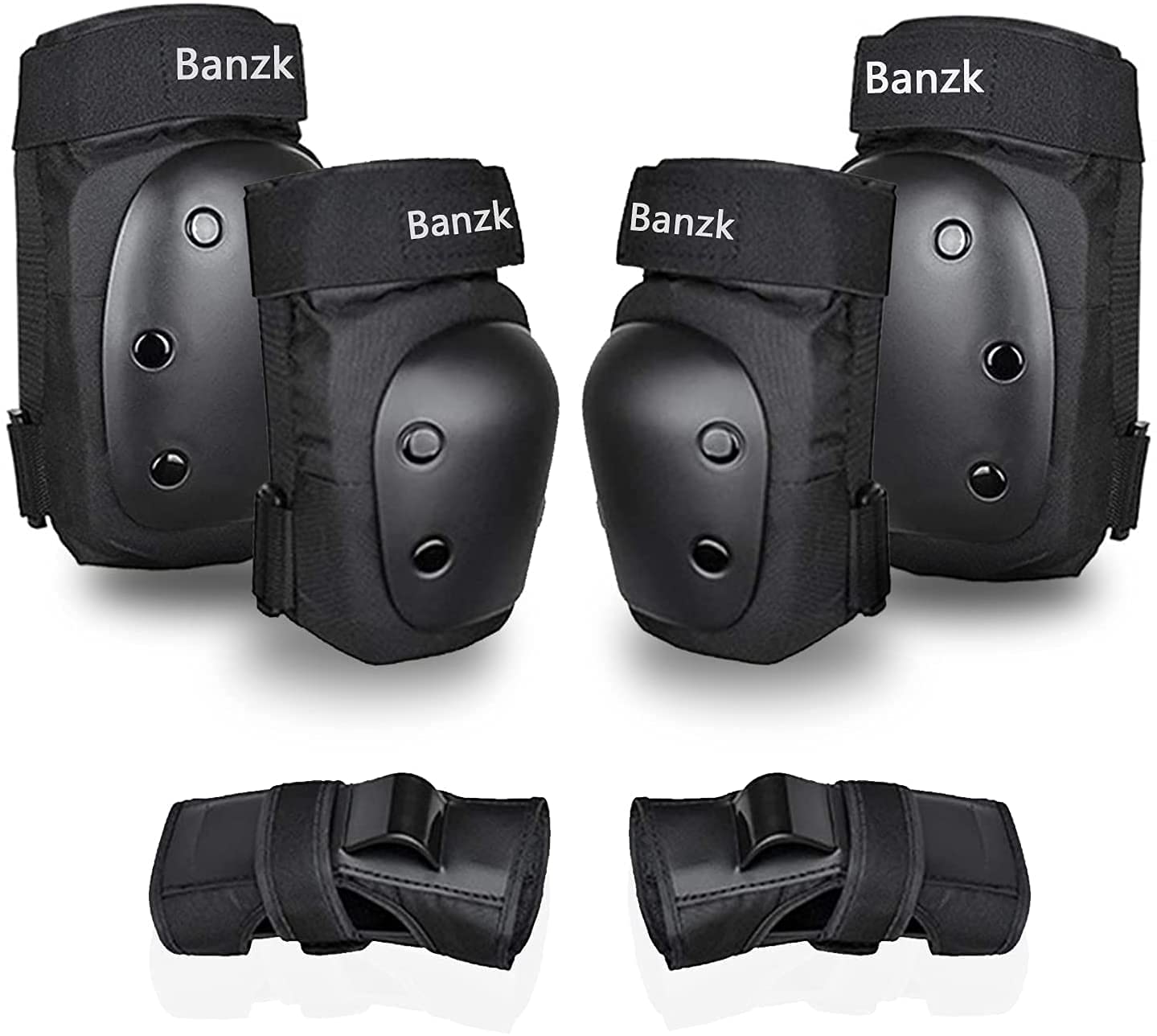 Adult Knee Pads Elbow Pads Wrist Guards for Adult Kids 6 in 1 Protective Gear Set for Skateboarding Biking Roller Skating Cycling Outdoor Sports Black L Large(136-185lbs) Black