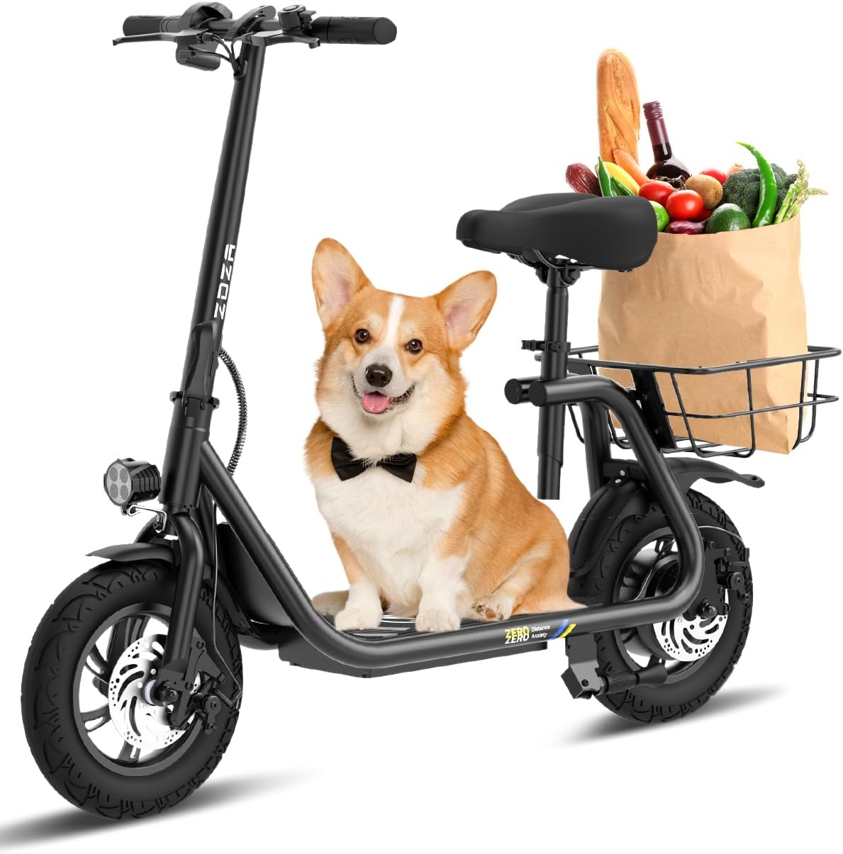 Electric Scooter with Seat ZD06, 800W Peak Motor, 20 Mile Range & 15.5 Mph, Key Start, Foldable E-Scooter with Carry Basket for Pets & Cargo, Electrically-Powered Motor Scooters 500W 20MILES ZD06-RSD