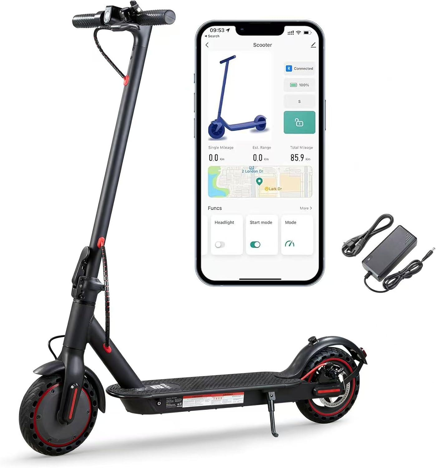 UrbanFish Electric Scooter, 350W/500W, 8.5" Tires, 21 Miles Range, 16/19 Mph, Folding E-Scooter with Dual Braking，APP Control 350-7.8AH