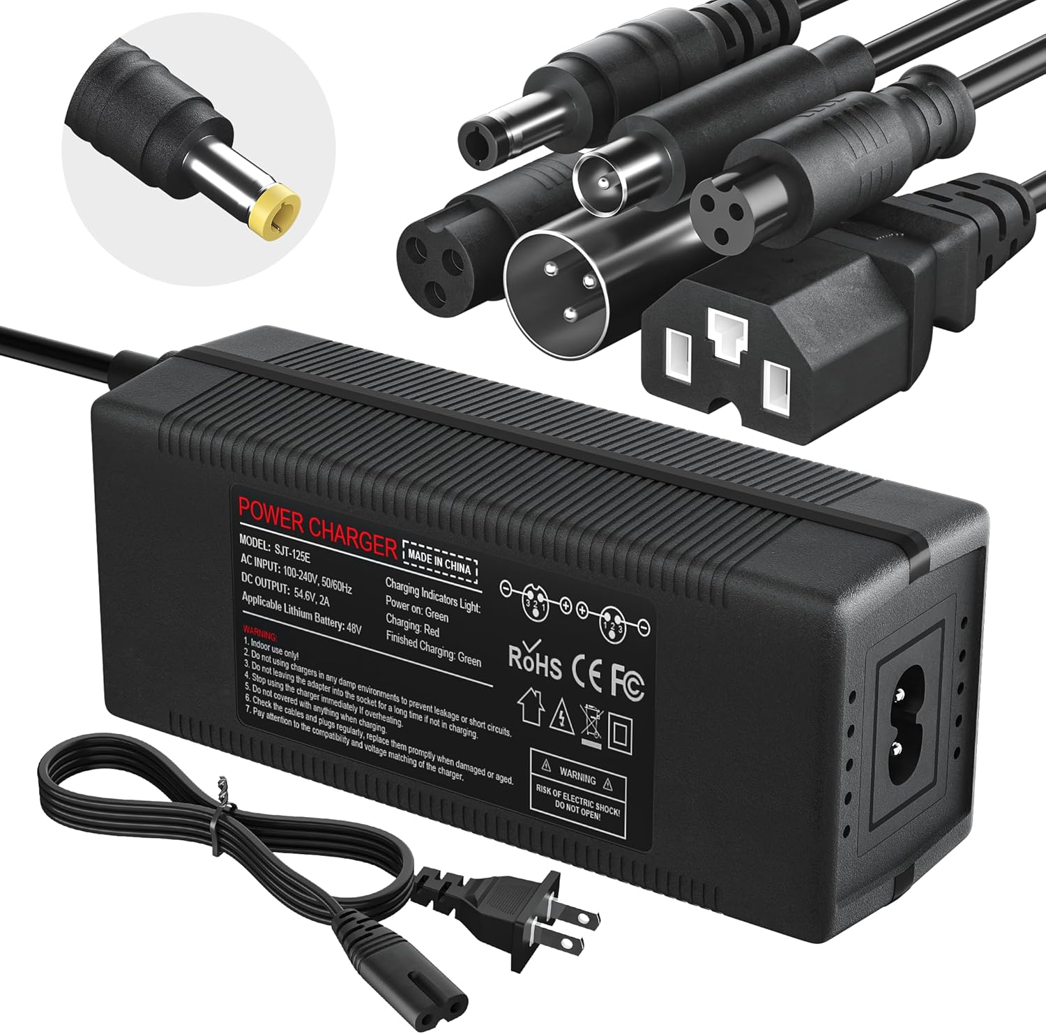 48V Lithium Battery Charger, 54.6V 2A Universal Electric Charger for Ebike Battery, 7-in-1 Charger for Hiboy Titan/Titan Pro /P6 /HeyBike/Sondors/Rad Power (for 48V Lithium Battery Only)