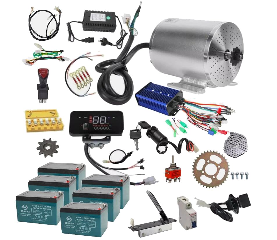 72V 3000W Brushless Motor Kit with Controller & LCD Display - Complete Kit for Electric Go Kart, Scooter, Golf Cart - Includes Batteries, 420 37T Sprocket, Foot Pedal