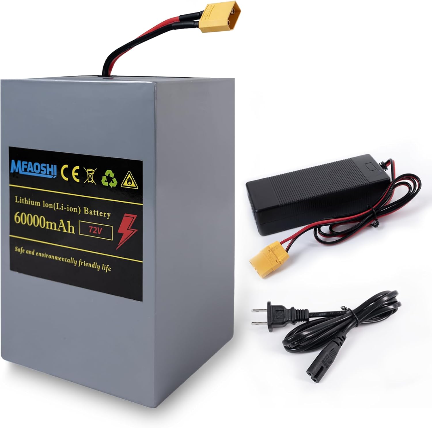 72V 60Ah Lithium Ebike Battery - 0-3500W Motor,XT90 Connector & LED Indicator - Includes 2A Charger for E-Bikes, E-Motos & Scooters