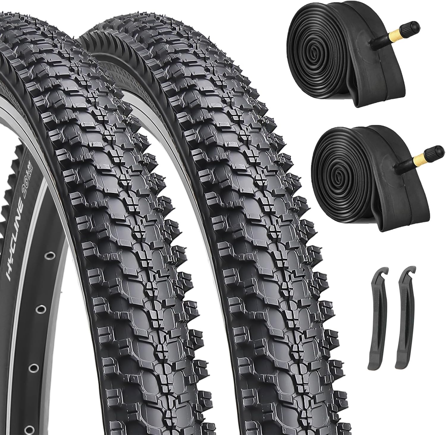 2-Pack Mountain Bike Tires Set: 20/24/26/27.5-inch Folding Replacement High-Performance Wear-Resistant Bicycle Tires and Pair Inner Tubes with Tire Levers for MTB Off-Road Bike 26x1.95-30TPI