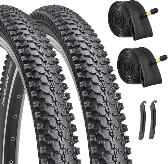 2-Pack Mountain Bike Tires Set: 20/24/26/27.5-inch Folding Replacement High-Performance Wear-Resistant Bicycle Tires and Pair Inner Tubes with Tire Levers for MTB Off-Road Bike 26x1.95-30TPI