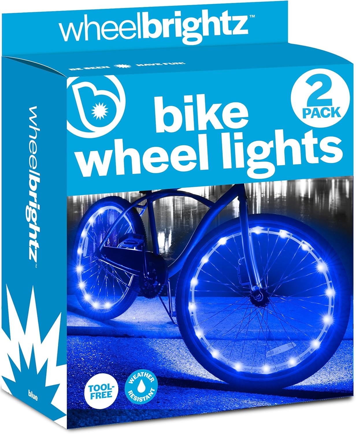 WheelBrightz LED Bike Wheel Lights - 2025 Edition with Superior Straps & LED-Weatherproof Shield! 14 Colors - Unmatched Durability, Visibility & 48+ Hours of Dazzling Illumination 2 Wheel Lights Blue