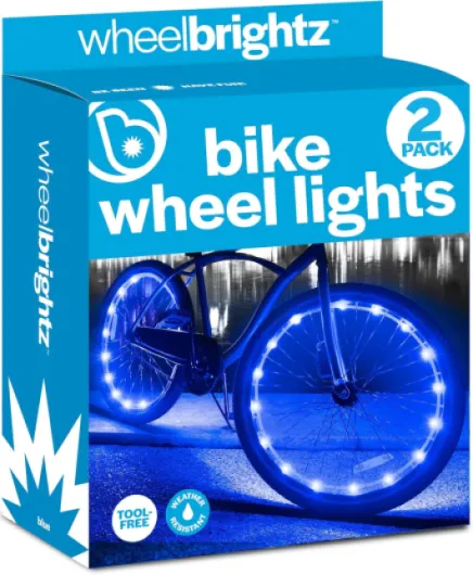 WheelBrightz LED Bike Wheel Lights - 2025 Edition with Superior Straps & LED-Weatherproof Shield! 14 Colors - Unmatched Durability, Visibility & 48+ Hours of Dazzling Illumination 2 Wheel Lights Blue