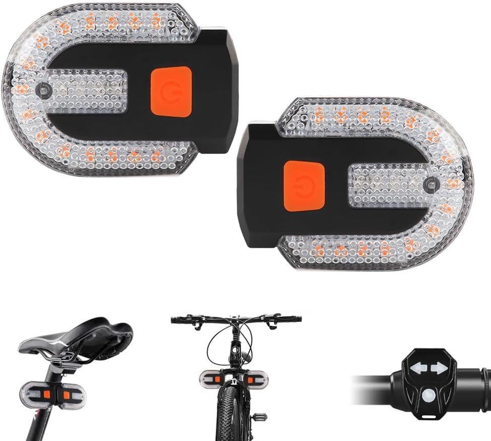 Bike Tail Light with Turn Signal, Split Bicycle Rear Lights, USB Rechargeable Turn Signal Bike Taillights for Cycling, Cyclist Safety Warning Bike Light 5 Mode (Only One Remote Control) 2PC Yellow+Red Split Type