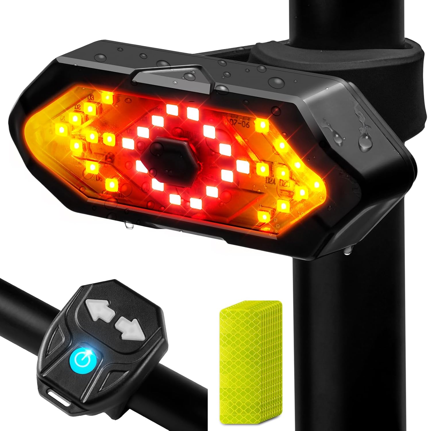 Bike Tail Light with Turn Signals USB Rechargeable Bike Turn Signals 120 Lumens Ultra Bright LED Turn Signals for Bicycle 5 Mode with 10PCS Safety Reflective Tape for Night Riding Bicycle