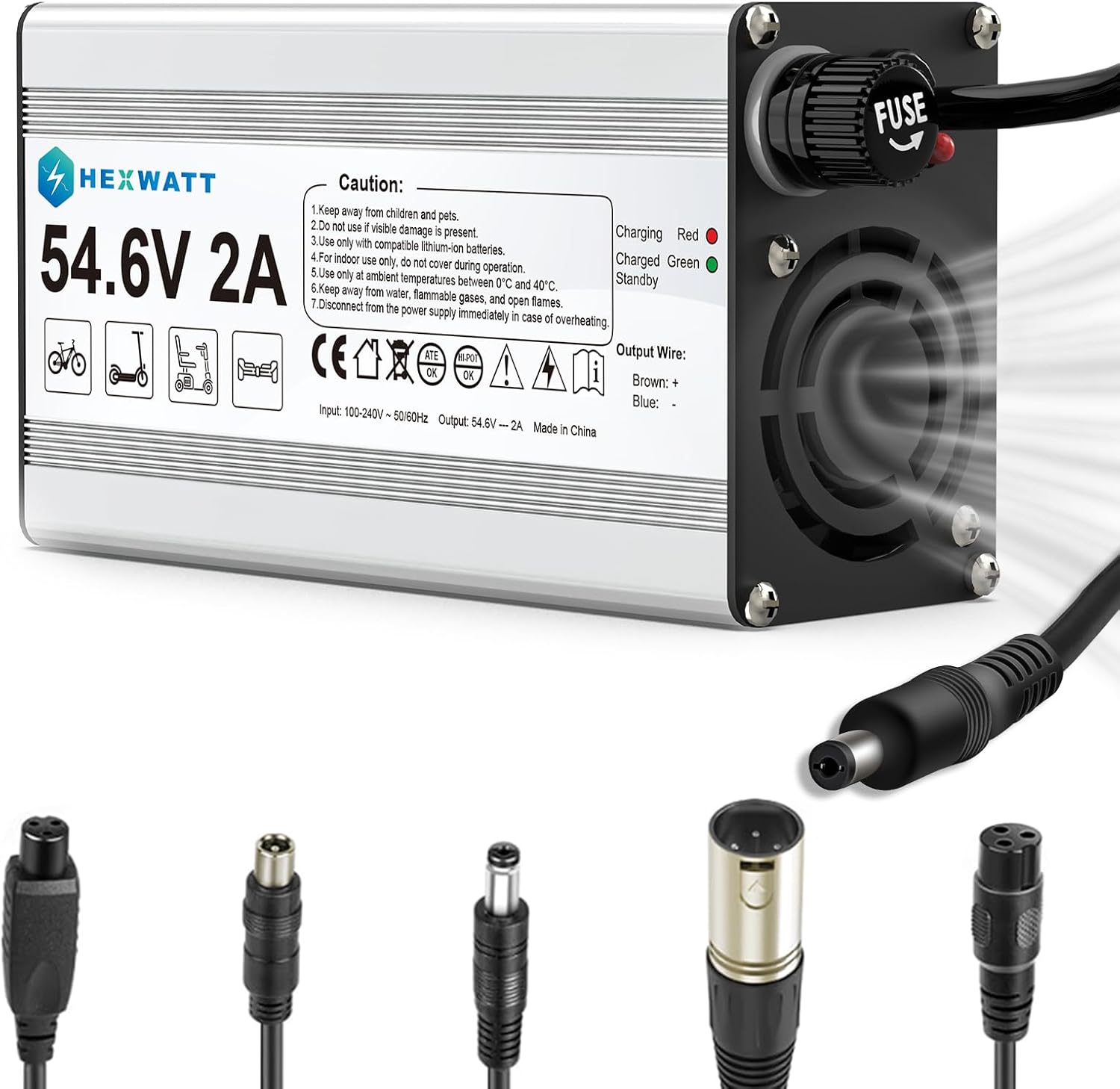 54.6V 2A Charger for 48V Lithium-ion Battery ebike Electric Bike Electric Scooter Hoverboard Battery Charger Replacement with 6 Connectors