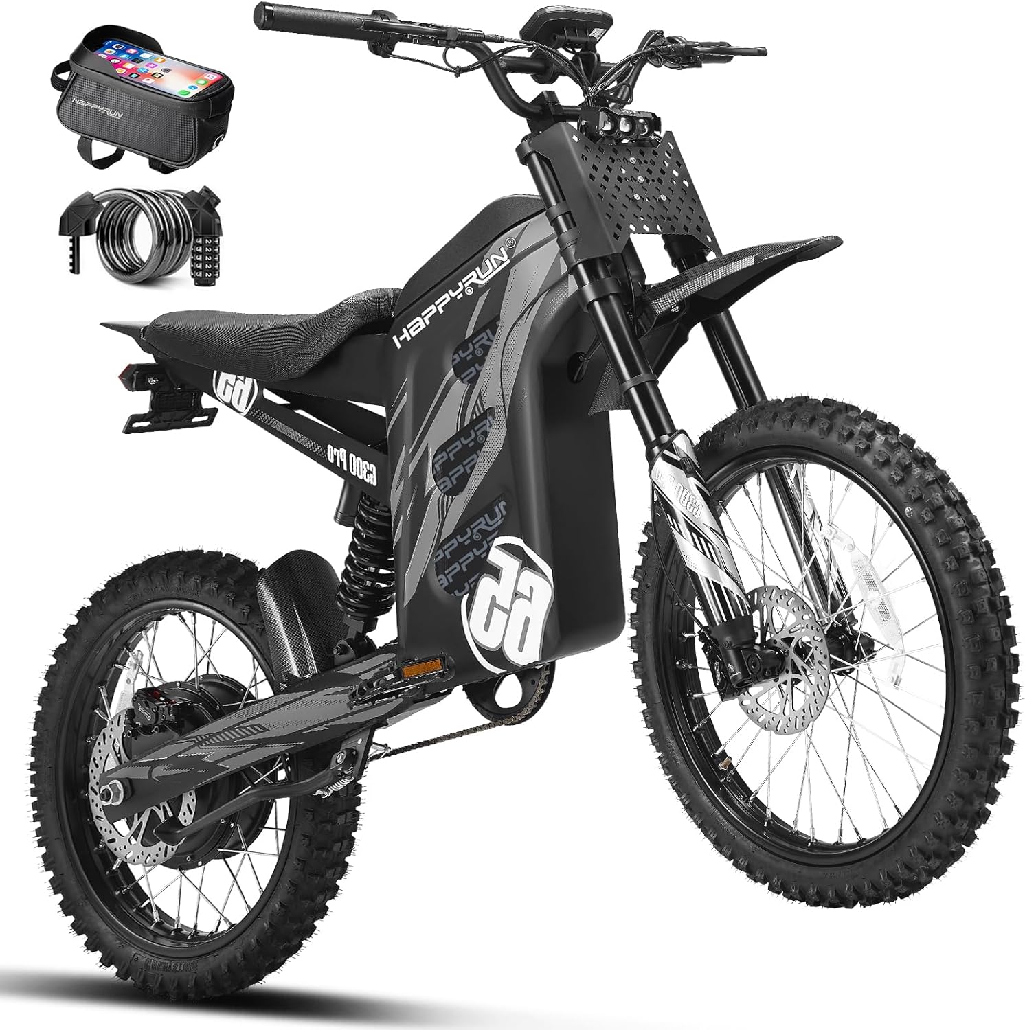 G300 Pro Electric Dirt Bike for Adults, 72V 30Ah Battery, 6500W Motor, 50 MPH Speed, 70 Mile Range, 350 Lbs Load Capacity, Hydraulic Brakes black
