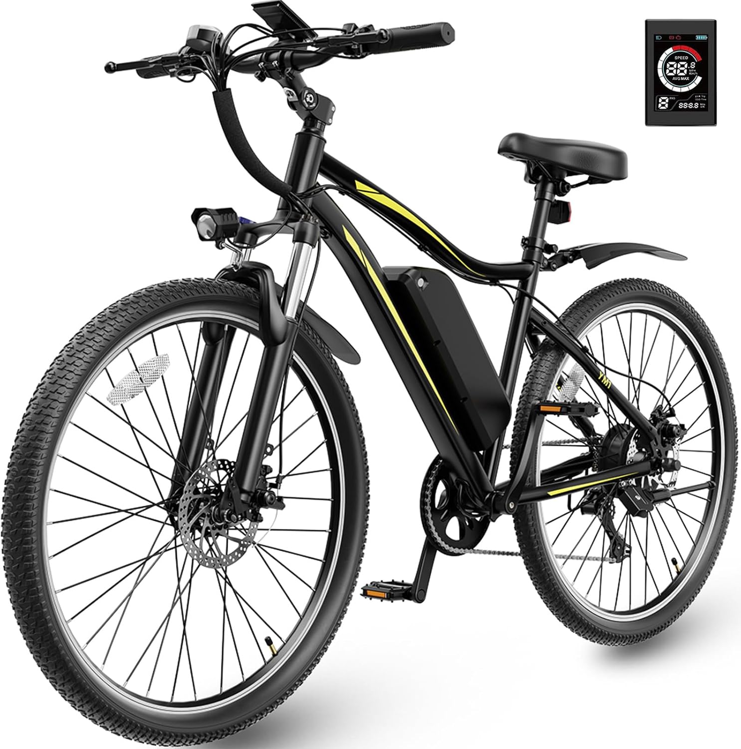 Electric Bikes for Adults, 27.5" E Bikes for Adults with 1200W Peak Motor, 28 MPH, 50+ Miles Range Electric Bicycle, E Mountain Bike with 48V 10.4AH Removable Battery Black