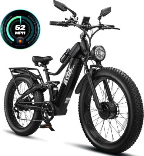 6000W/5000W Dual Motor Electric Bike for Adults 52MPH with 60V32A, 26x4 Fat Tire All Terrain Ebikes, Full Suspension E Bike, SHM 7-Speed Gear Electric Bicycle 52MPH 60V 32A 6000W