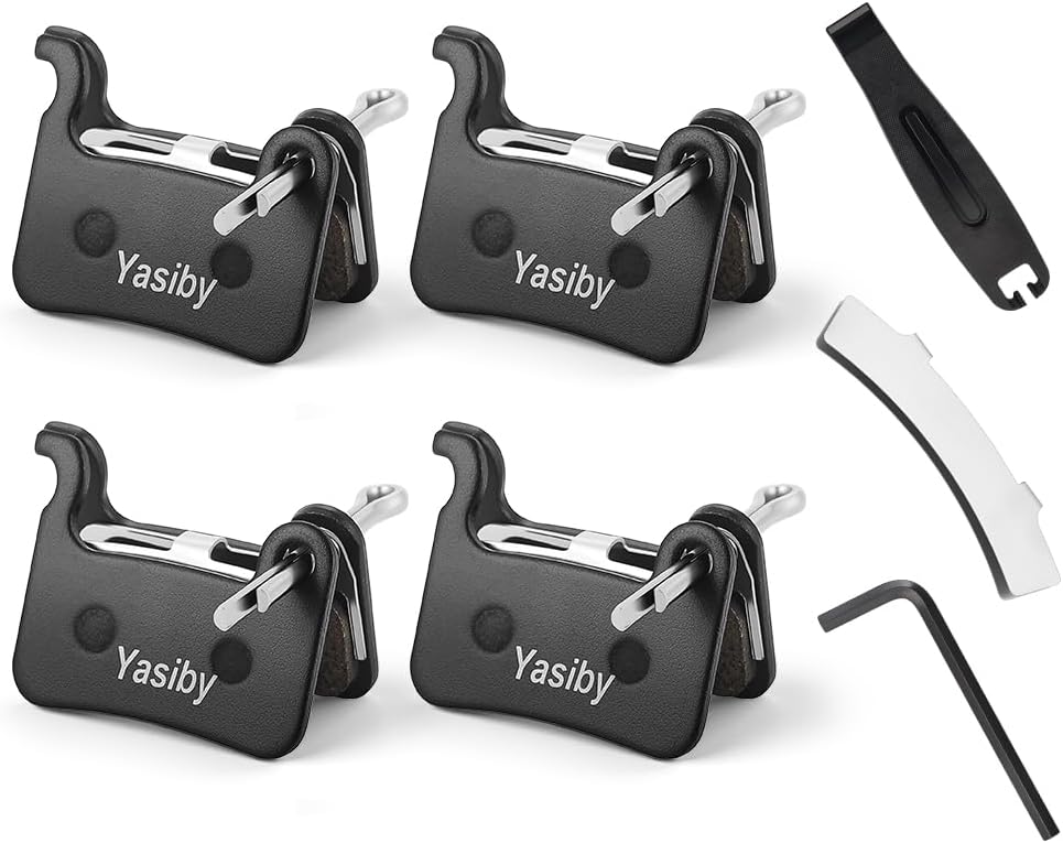 Bike Brake Pads, 4 Pairs Disc Brake Pads High-Performance with Installation Tools, Premium Semi-Metallic & Organic Resin Bicycle Brake Pads Mountain Bike for Shimano Deore XT SLX Hone Alfine Saint