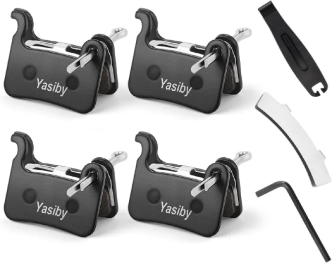 Bike Brake Pads, 4 Pairs Disc Brake Pads High-Performance with Installation Tools, Premium Semi-Metallic & Organic Resin Bicycle Brake Pads Mountain Bike for Shimano Deore XT SLX Hone Alfine Saint