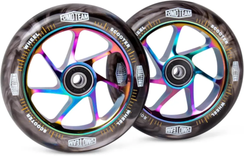 Pro Stunt Scooter Wheels 110mm24mm Watercolor Effect with ABEC-9 Bearings Installed 2-Pack Scooter Replacement Wheels Black PU Rainbow Core