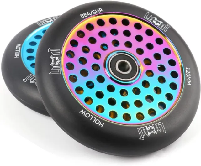 Pro Scooter Wheels 120x24mm Oil Slick Honeycore Scooter Replacement Wheel for Stunt Trick Scooters a Pair with ABEC-9 Bearings Installed black/silver