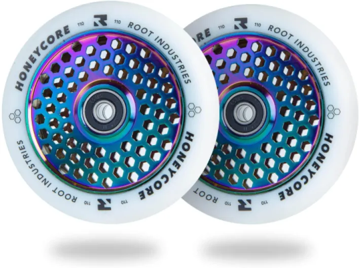 Honeycore 110mm –120mm Pro Scooter Pair – Fits Most Setups – 24mm x 110mm–120mm – Bearings Installed – 90 Day Warranty White/Rocket Fuel 110mm