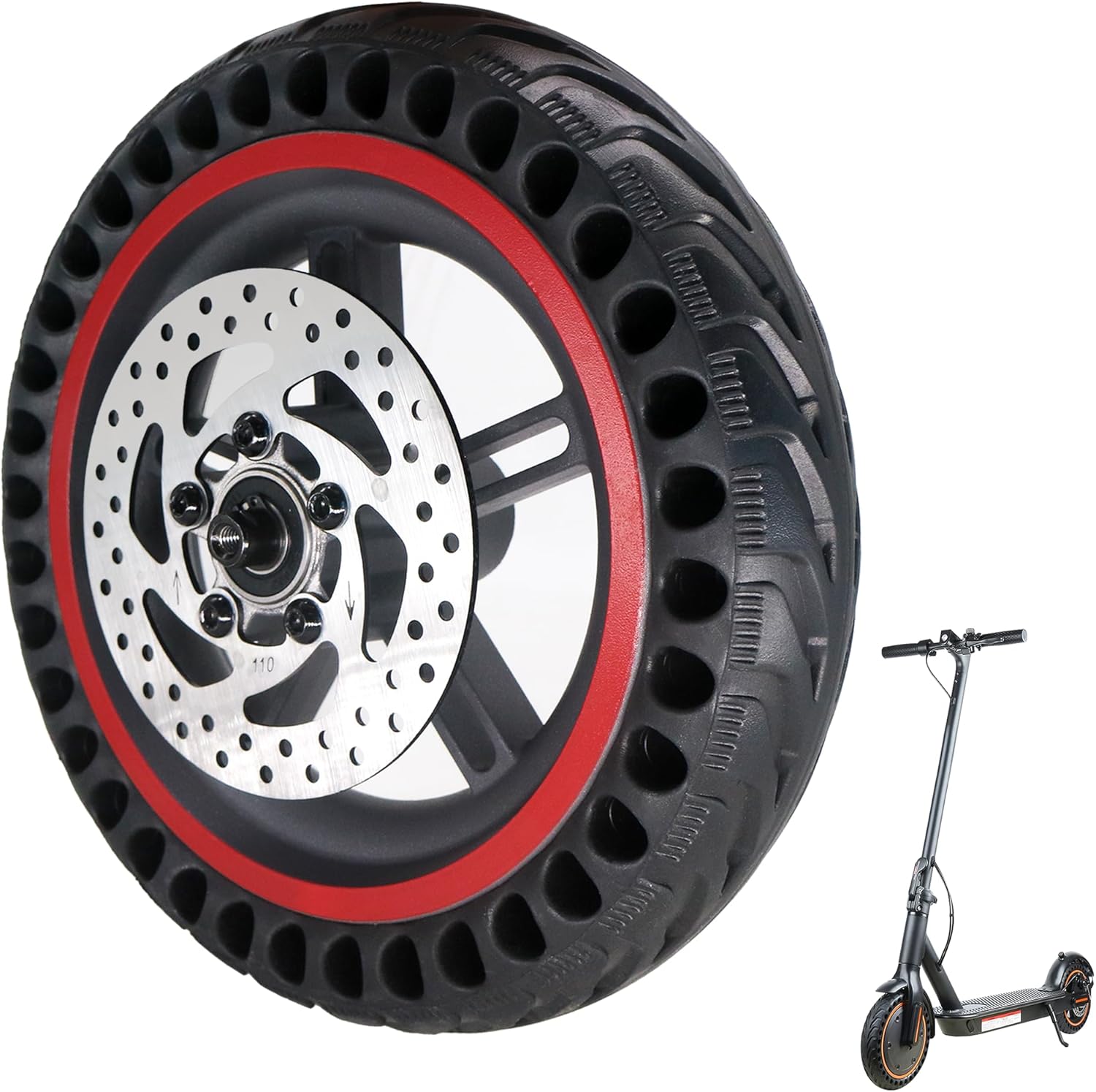 8.5'' Electric Scooter Replacement Rear Wheel – Solid Tire with Wheel Hub & 110mm Brake Disc - Compatible with Gotrax GXL V2, GL2, XR, Rival, APEX MAX, Hiboy S2 V2