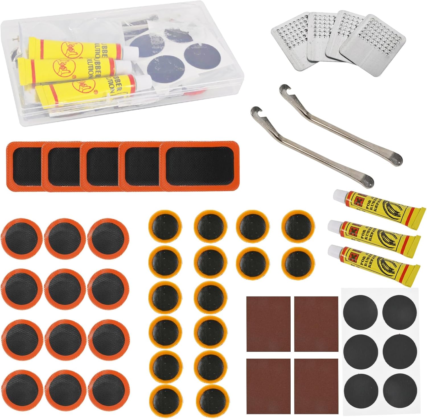 Bicycle Tire Repair Kit, Bicycle Inner Tube Repair Kit - Contains 39 Patches, Metal Lever, Suitable for Motorcycle Electric Bicycle Scooter Mountain MTB BMX Bike