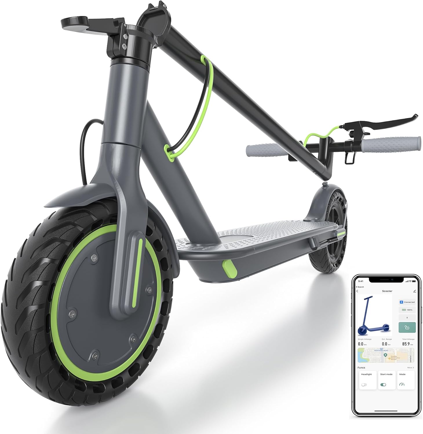 Adults Electric Scooter - 8.5" Solid Tires, 350W Motor, Up to 19 MPH and 15 Miles Long-Range Commuting Folding E-Scooter with Dual Braking System and Smart App