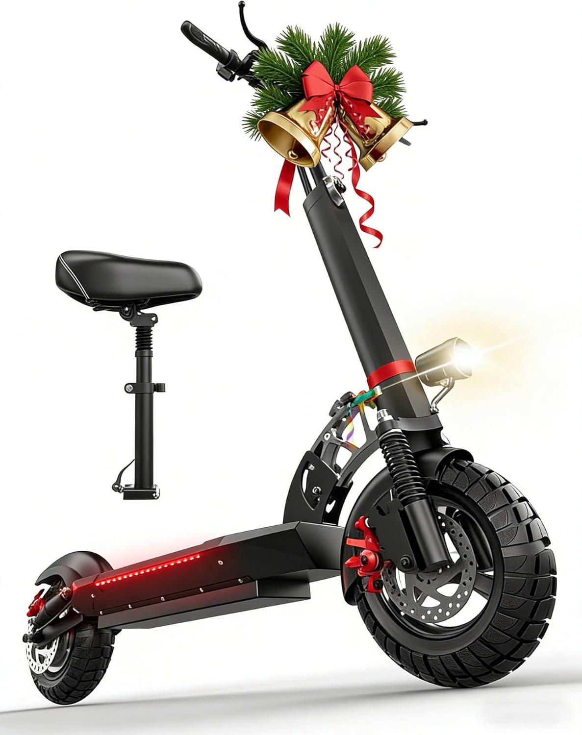 Electric Scooter, 1500W Peak Powerful E Scooter for Adults with Seat, Up to 25MPH & 45-Mile Range, 48V 13AH Battery, 10" Pneumatic Tires, Foldable Off-Road Electric Scooter with Dual Disc Brake dark black
