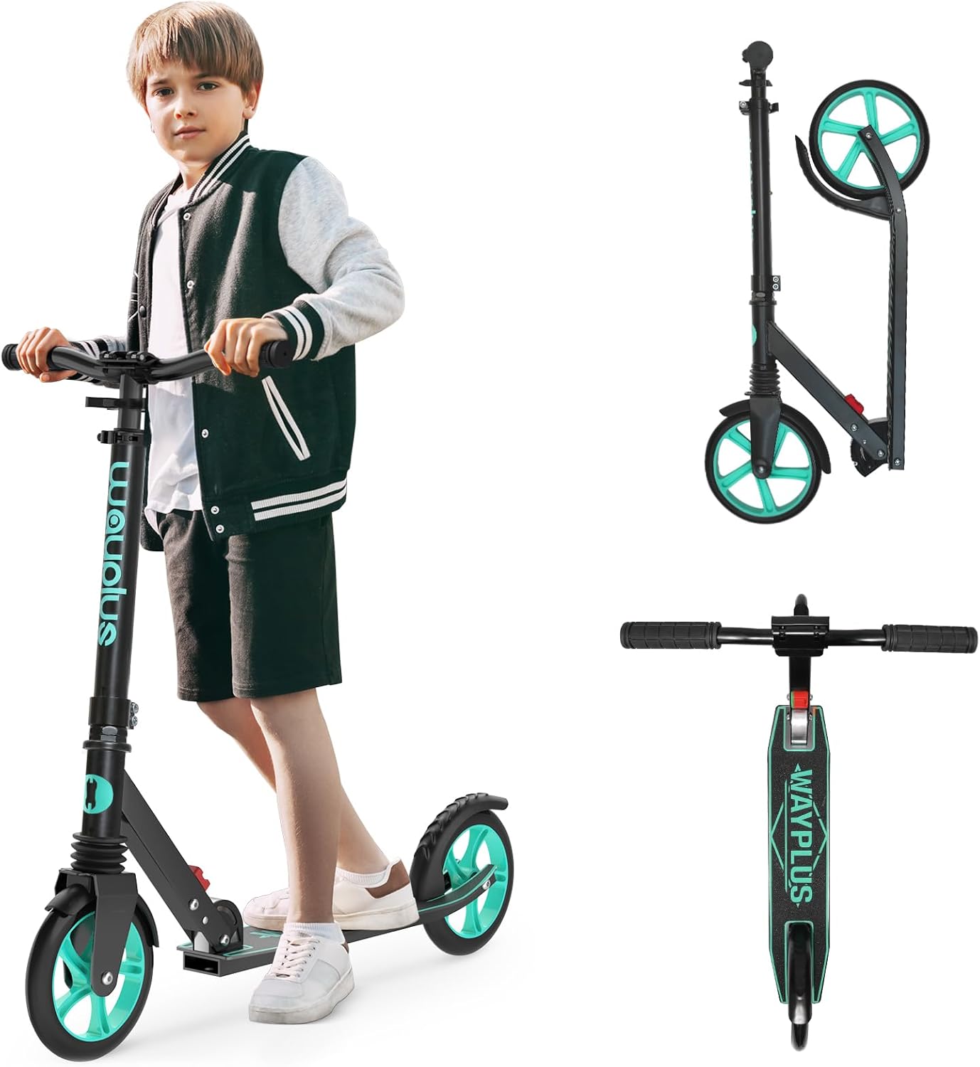 Kick Scooter for Ages 6+,Kid, Teens & Adults - Max Load 240 LBS - Foldable, Lightweight, 8IN Big Wheels for Kids, Teen and Adults, 4 Adjustable Levels - Bearing ABEC9 Aquas
