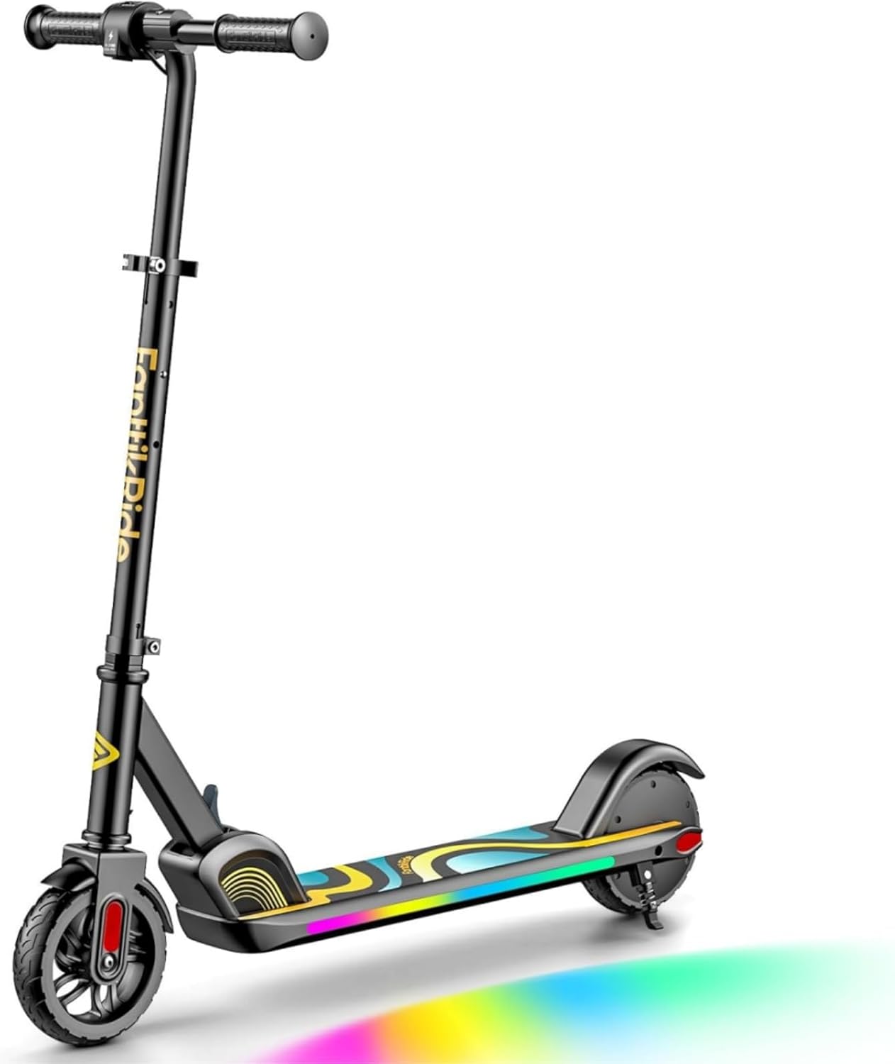 C9 Pro Kids Electric Scooter Ages 8-12, Colorful Rainbow Lights, E-Scooter for Kids 3.9-5.2 ft, 132 lbs, 5 Miles Range, Up to 40 min Ride Time, 5/8/10 MPH, 3 Adjustable Heights Black
