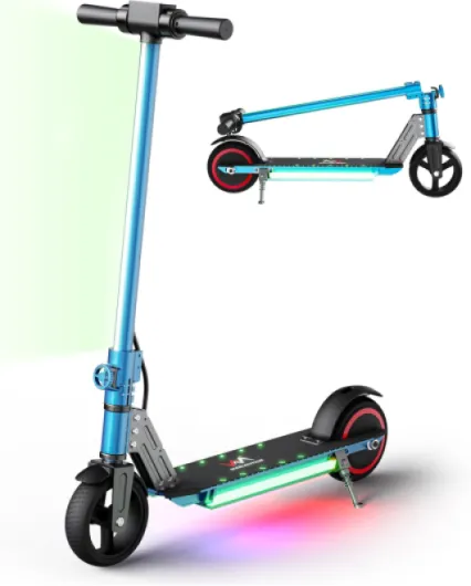 Foldable Electric Scooter for Kids, with Bright Front LED Lights,Shining Pedal Lights, LED Display, Dual Brakes 150W Motor Kids Electric Scooter, UL2272 Certified Classic Blue