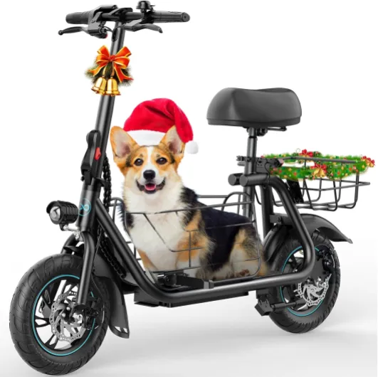 Adults Electric Scooter with Large Middle Basket, 550W Motor 18.6 MPH 20 Mile Distance, Foldable E-Scooter with seat for Pets & Cargo 550W 18.6MPH C1S-FP9