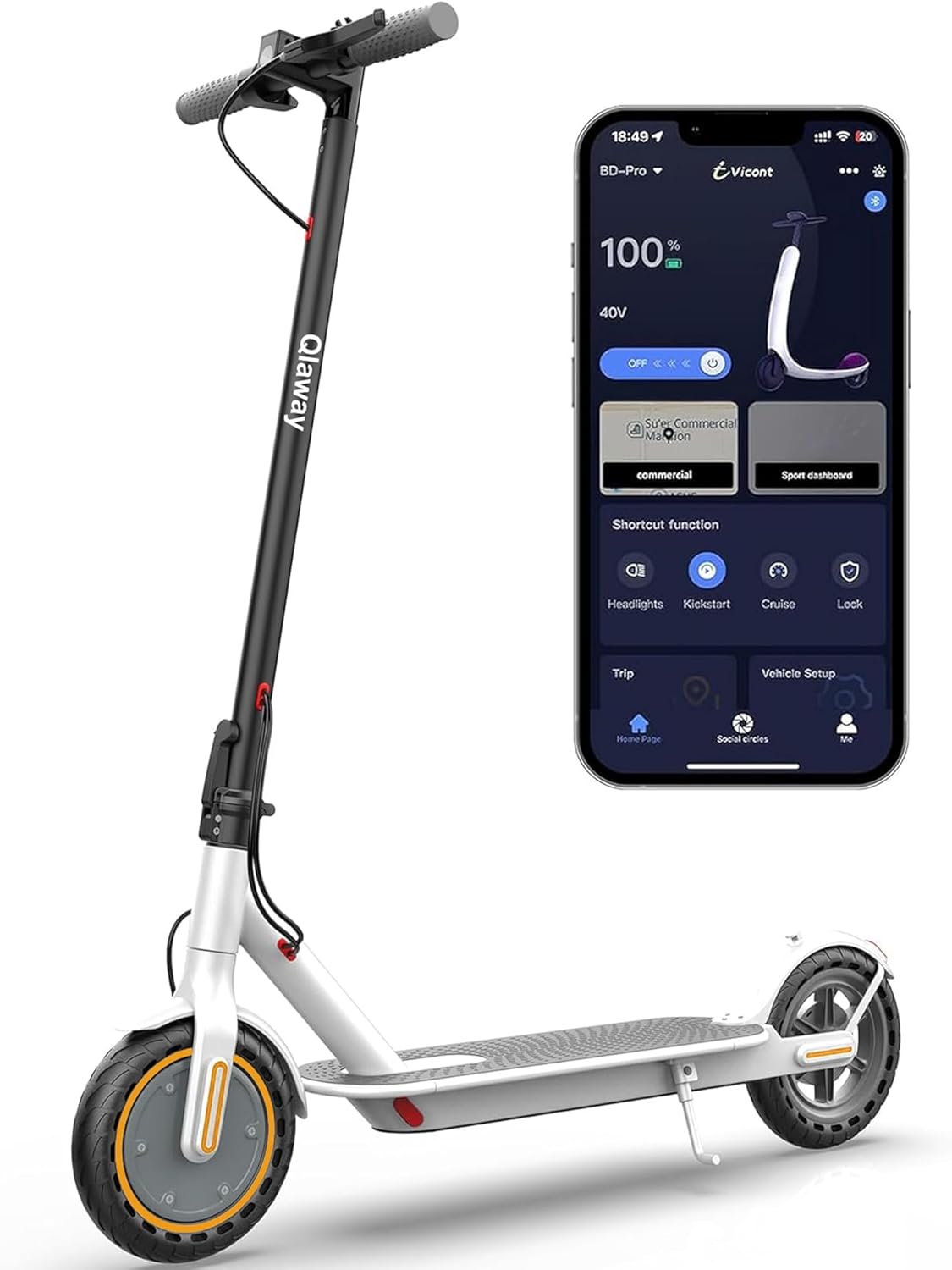 E Scooter for Adults 19-22 MPH 350/500W Motor 281/441Wh Battery,8.5"/10" Tires,Motorized Scooter Up to 22 Miles Range, Foldable Scooter with Double Shock Absorption/Bearing 265 LBS/APP Control 8.5 Inch-White-7.8Ah