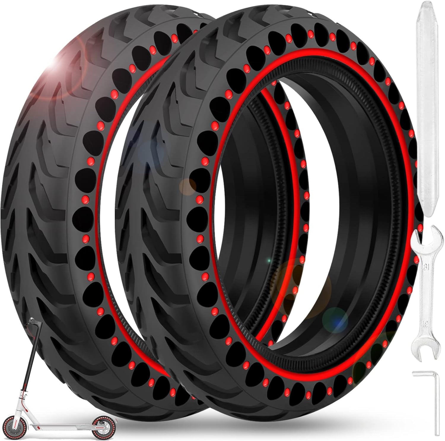 2PCS 8.5x2 inches Solid Tires for Electric Scooter, 8 1/2 x2 Tire for Gotrax GXL V2 / XR/APEX, 50/75-6.1 Tire Replacement for Xiaomi Pro 2 / M365 / 1S and All 8.5'' Scooter Tires Red