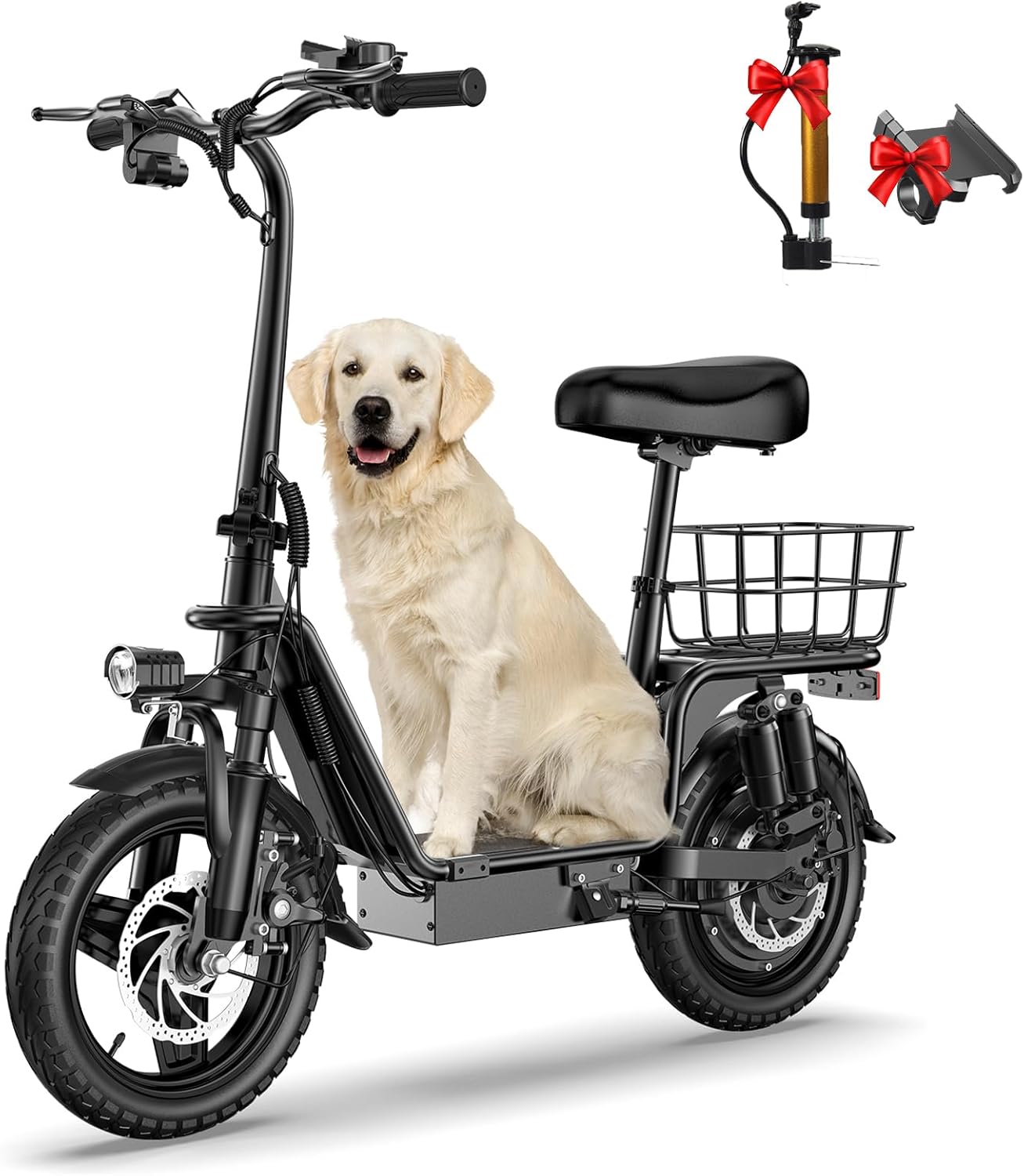 Peak 900W Electric Scooter for Adults with Seat, 33 Miles Range, 48V 10.4Ah Li Battery, 20MPH 5-Speed Commuter E-Scooter with Basket, Max 330LBS, UL2849 Certified Black