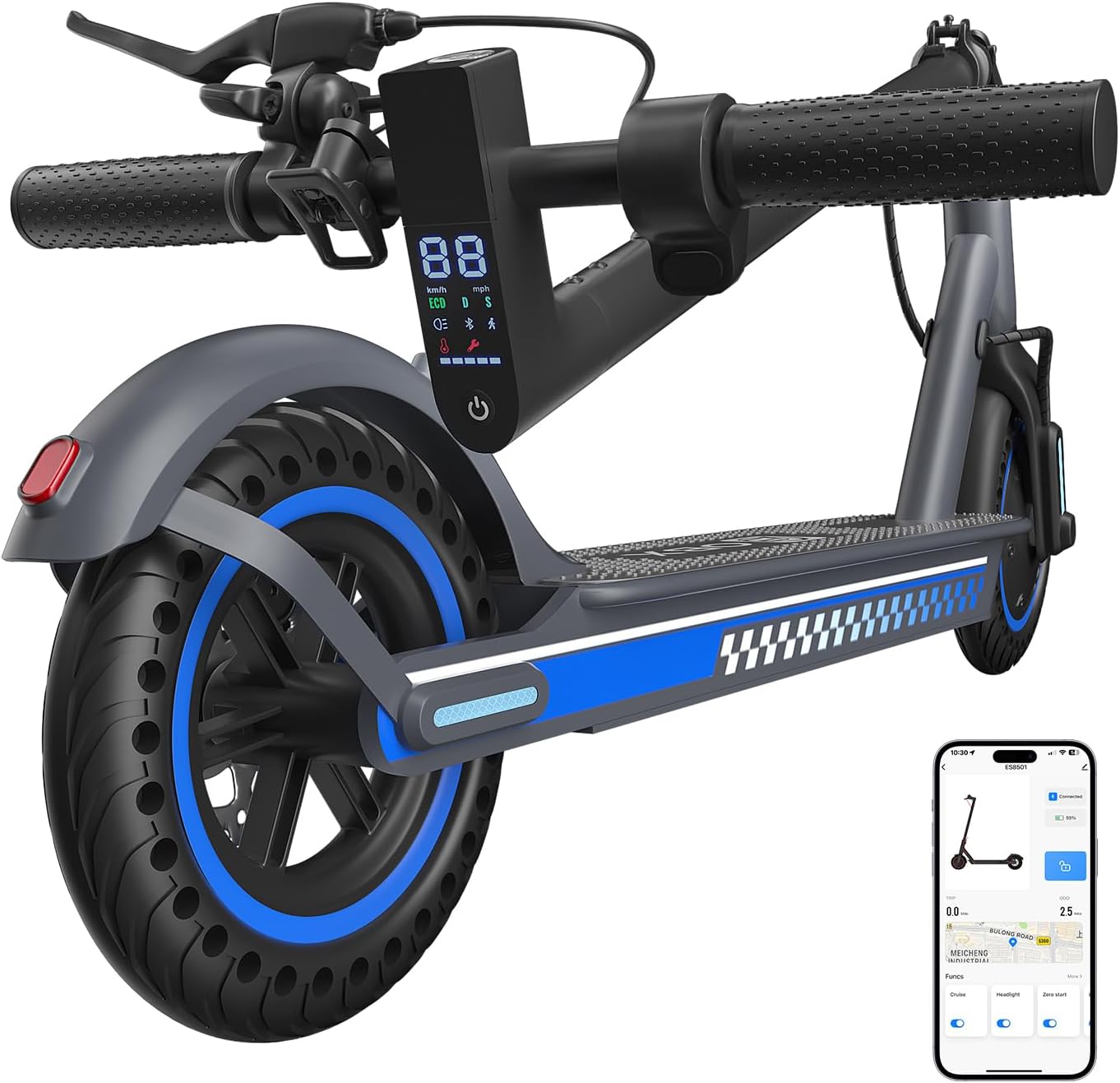Electric Scooter Adult 350W/500W Motor, Top Speed 19/22 mph, Max 18/22 Miles Ranges, Foldable E Scooters for Adults with Cruise Control APP Control Double Braking for Commuting 350W-19MPH-Blue