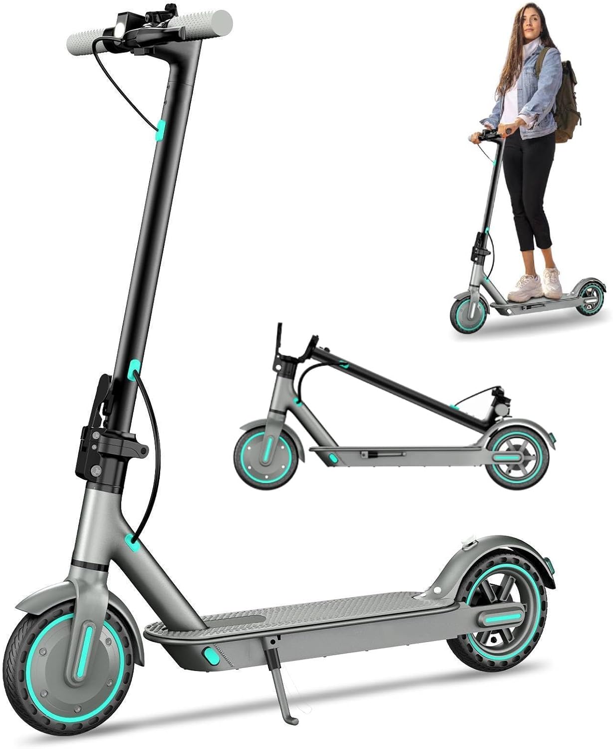 Electric Scooter for Adults,350W/500W/600W Powerful Motor,8.5/10” Tires,Up to 19/25 MPH,15/22/28 Mile Range,Dual Braking System,Foldable Lightweight EScooter for Young,Max Load 265 LBS,APP Control D8-8.5"-350W-BLUE