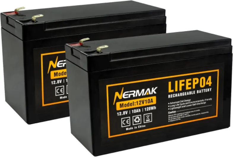 2 Pack 12V 10Ah Lithium Ion LiFePO4 Deep Cycle Battery, 2000+ Cycles Rechargeable Battery for Solar/Wind Power, Scooters, Lighting, Power Wheels, Fish Finder Built-in 10A BMS 12V 10Ah-2PACK
