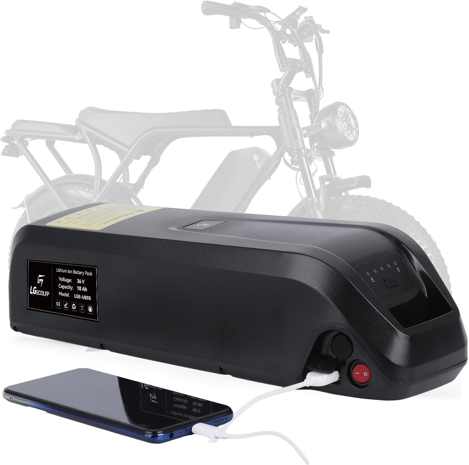 36V 48V 52V Ebike Battery, 15Ah 20Ah Electric Bike Lithium Battery Ebike Battery for 0-1200W Electric Bike with 3A Fast Charger and BMS, LED Battery Indicator, Safety Lock 36V 10AH(USB,0-750W)5Pin Base&XT60