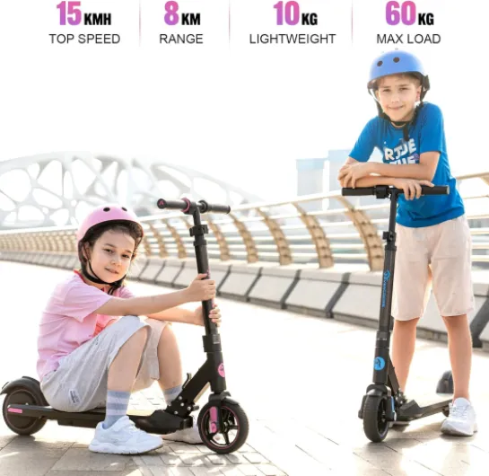 EVERCROSS EV06C Trottinette électrique, 6,5'' Trottinette électrique Pliable pour Enfants 6-12 Ans, Vitesse maximale 15 KM/H, Affichage LED, Lumières LED Colorées, Trottinette Légère pour Enfants Bleu