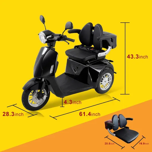 800W Heavy Duty 3 Wheel Mobility Scooters Weight Capacity of 330lbs, Powered Mobility Scooters for Adults & Seniors, 3-Speed All Terrain Mobility Scooter with Adjustable Seat Backrest & Height, Black