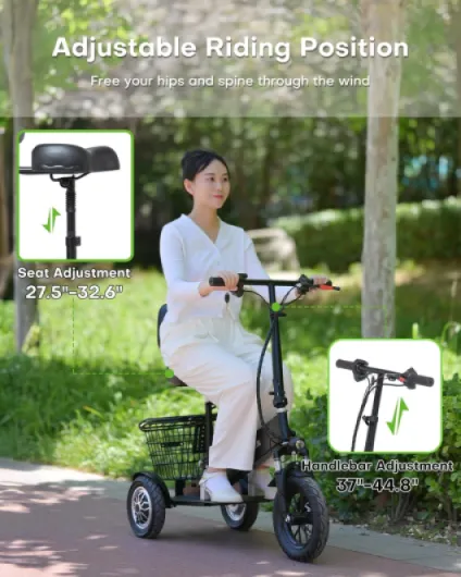3 Wheel Electric Scooter for Adults, 3 Wheel Mobility Scooter for Adults, 330 lbs Load, Long Range, with Charger & Basket, Fits in Car Trunks for Daily Rides